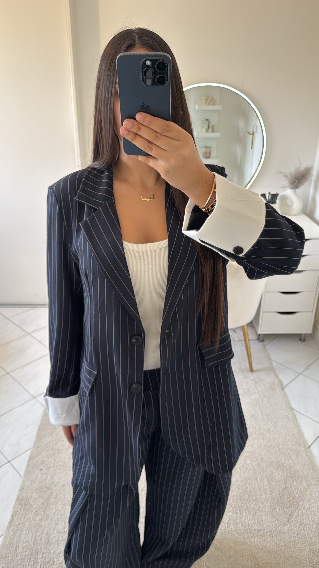 Ensemble à rayure bleu marine