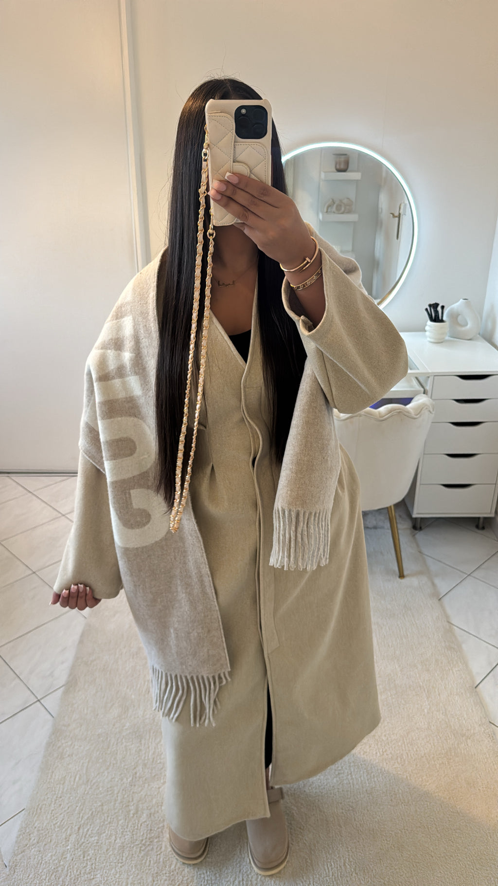 Manteau long cintré beige