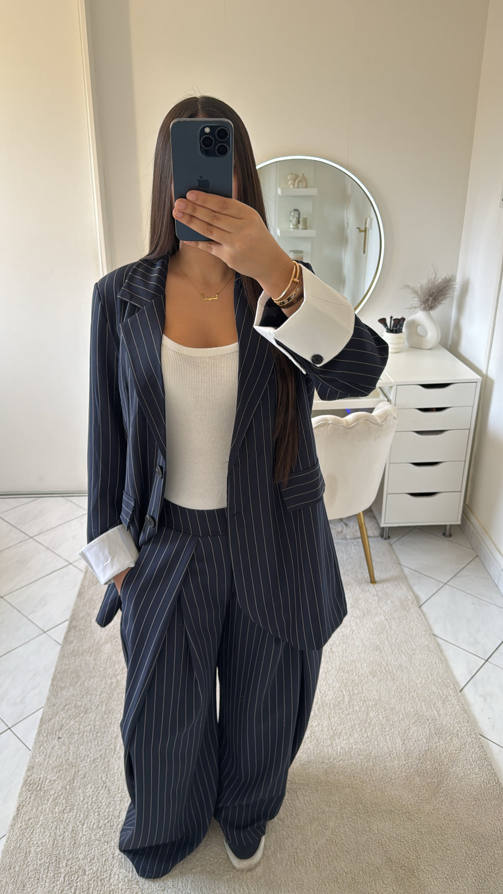 Ensemble à rayure bleu marine