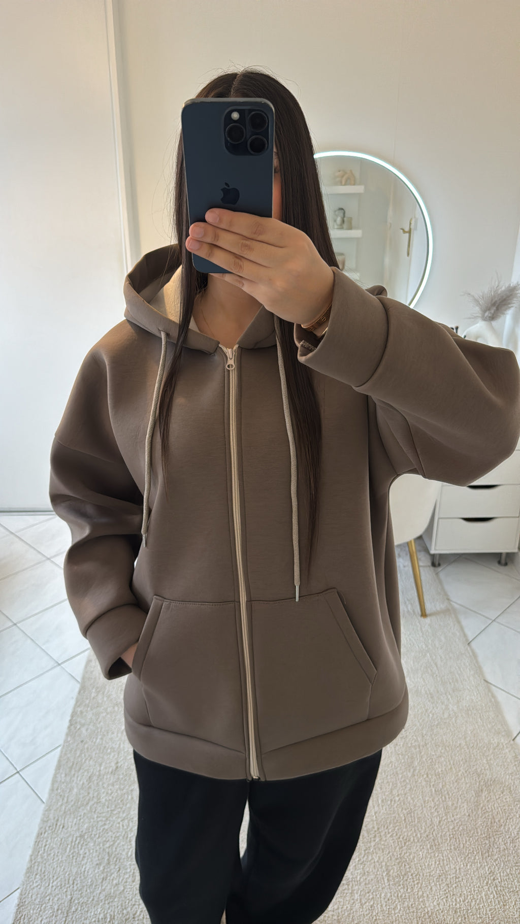 Gilet à capuche taupe