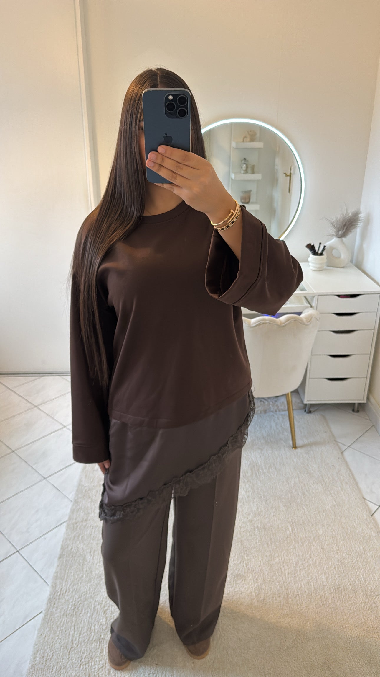 Haut à dentelle marron