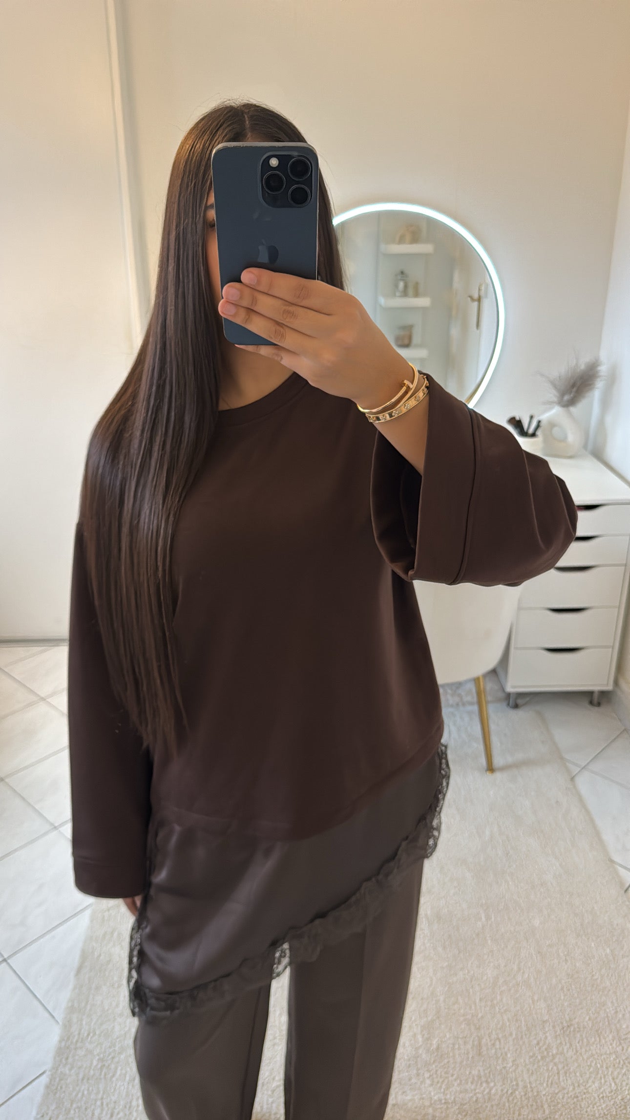 Haut à dentelle marron