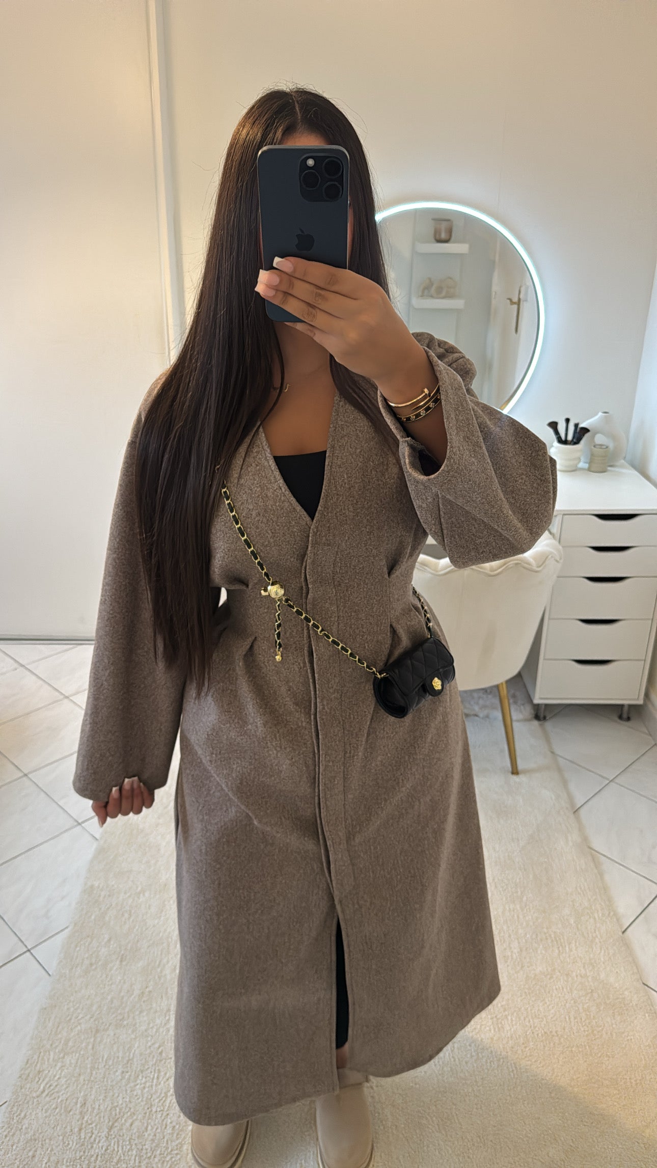 Manteau long cintré taupe