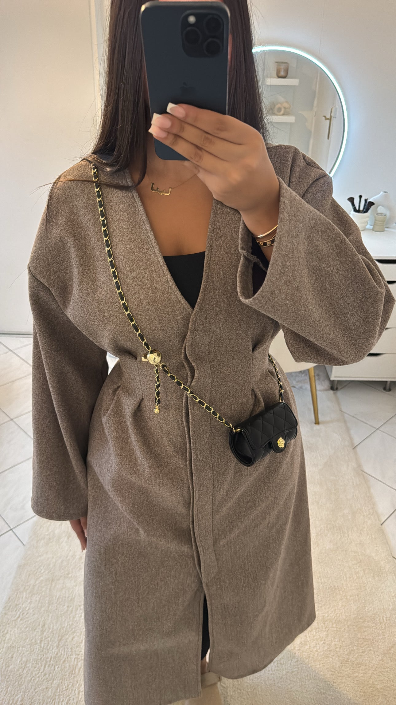 Manteau long cintré taupe