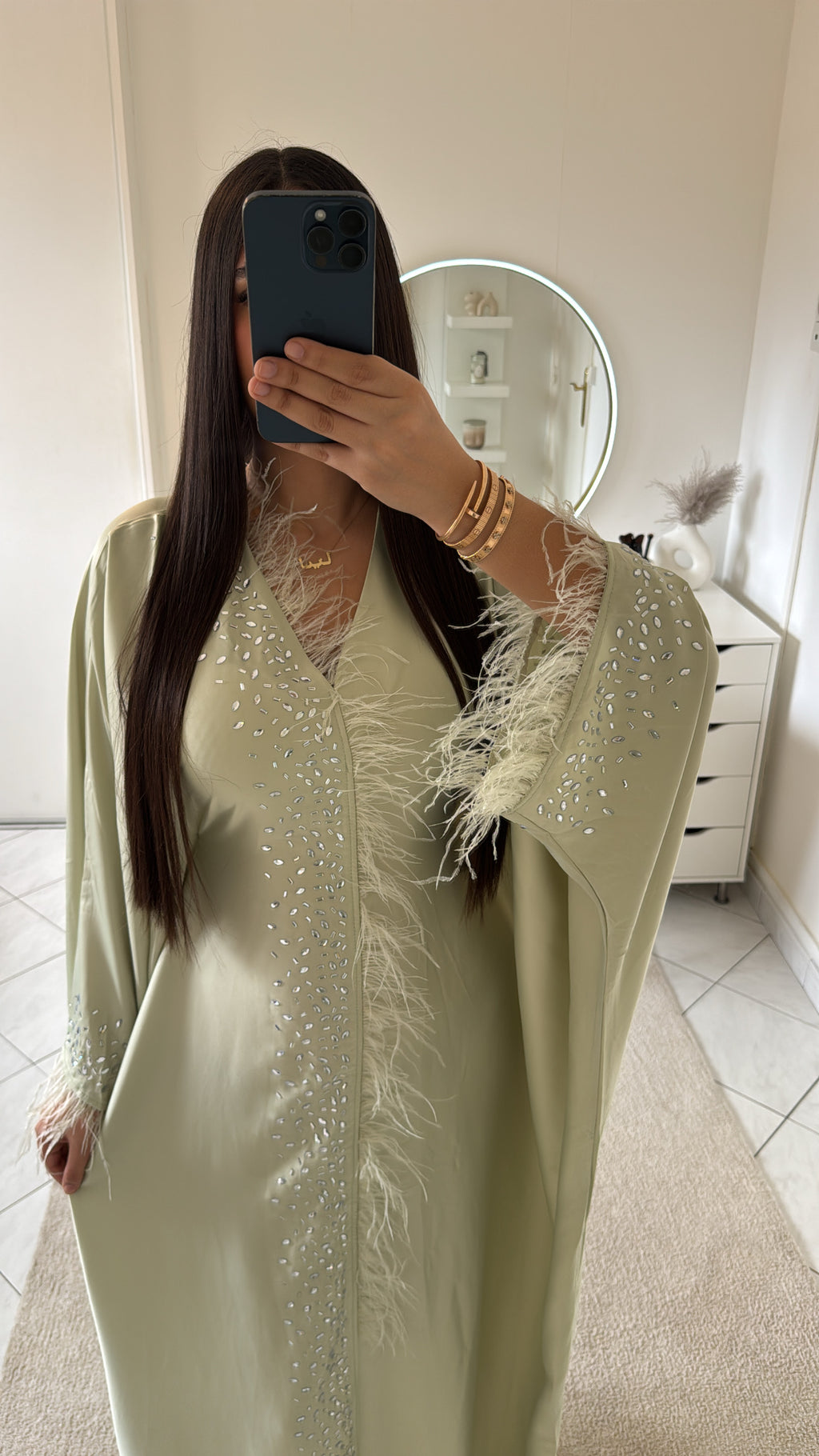 Robe à plume vert clair