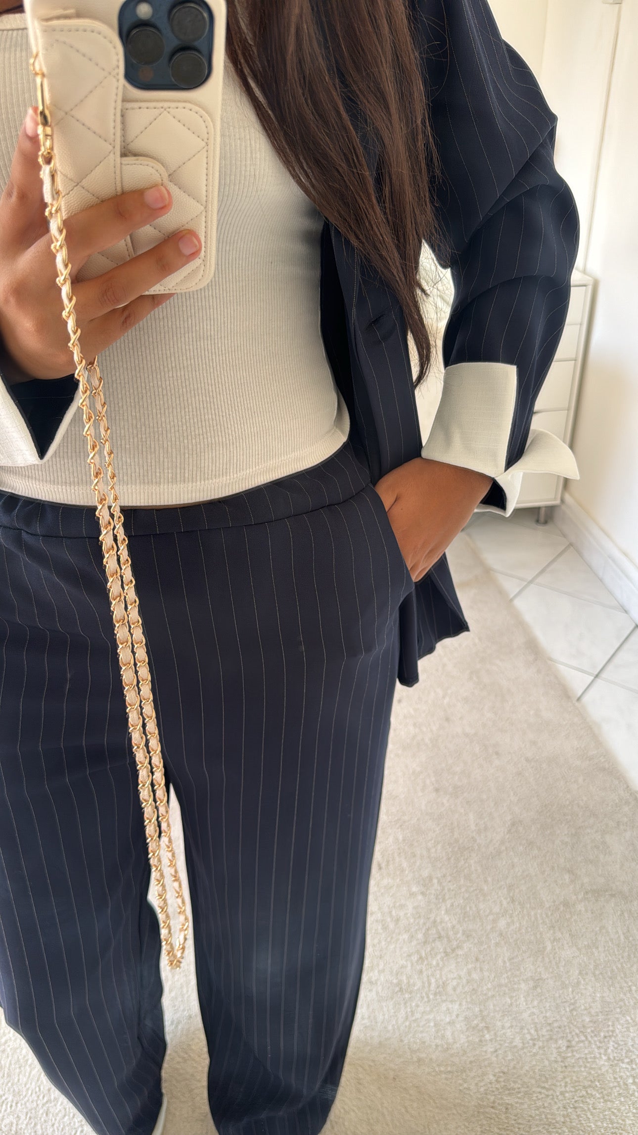 Ensemble à rayure bleu marine