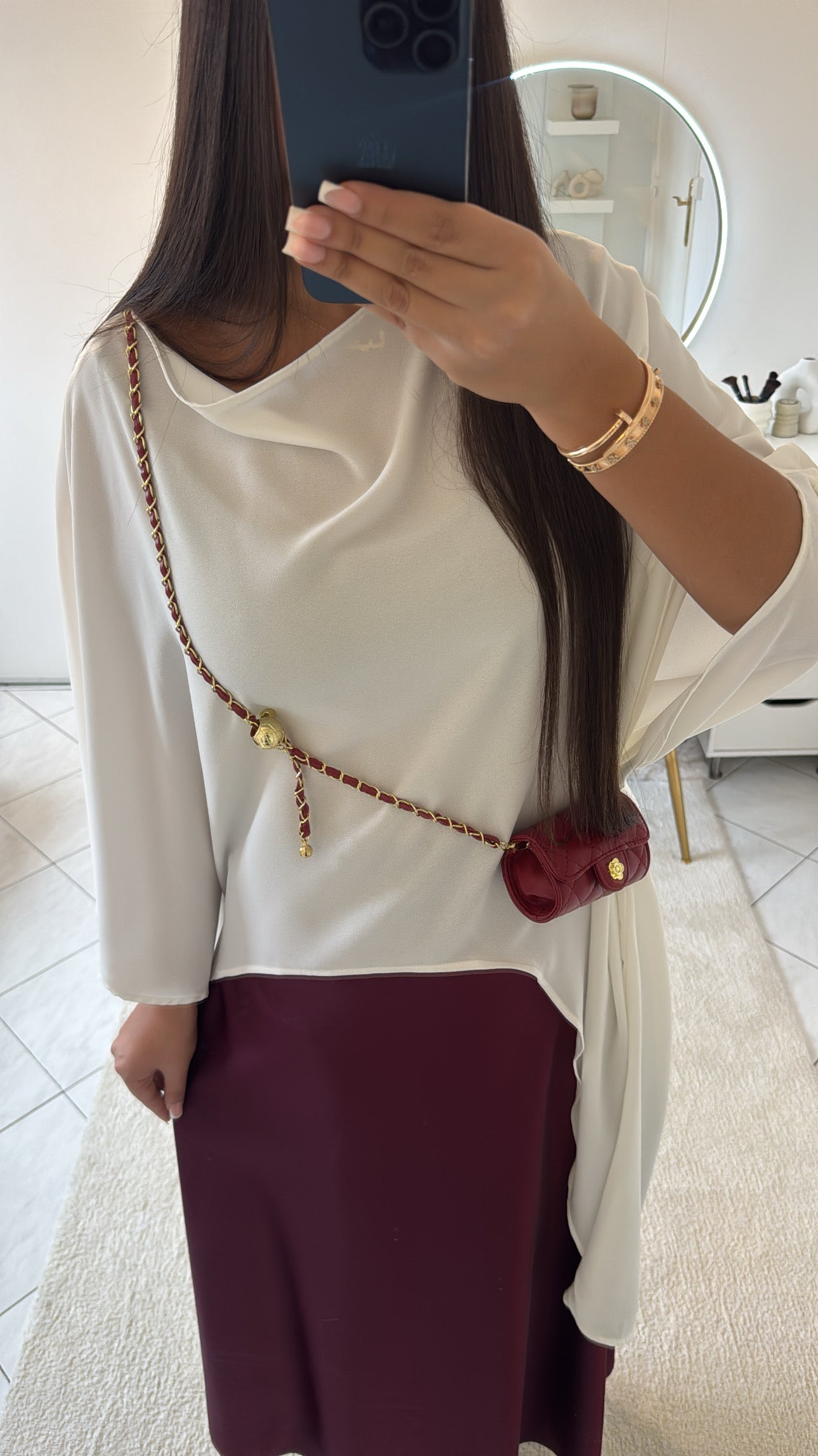 Jupe en satin bordeaux
