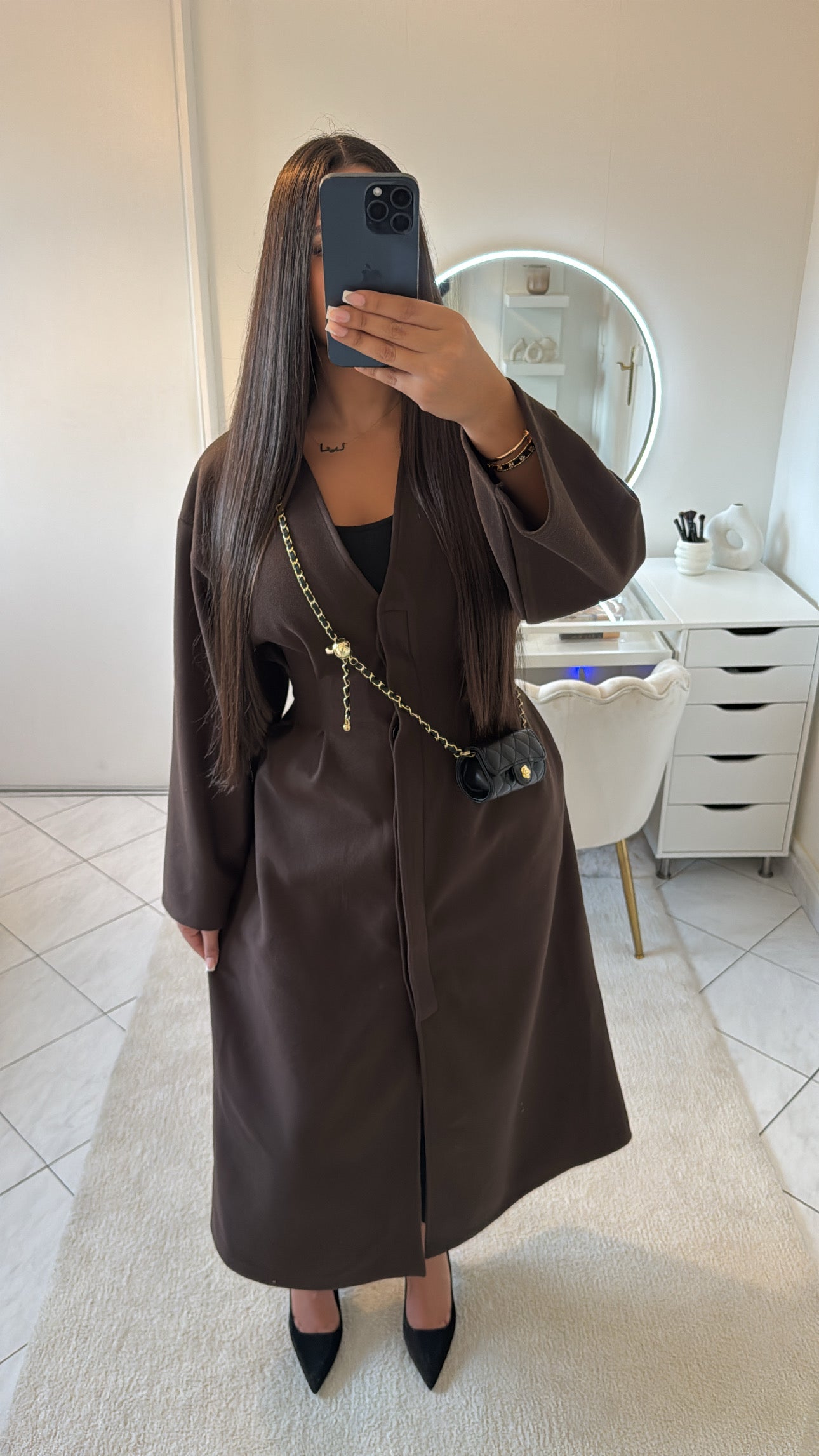 Manteau long cintré choco