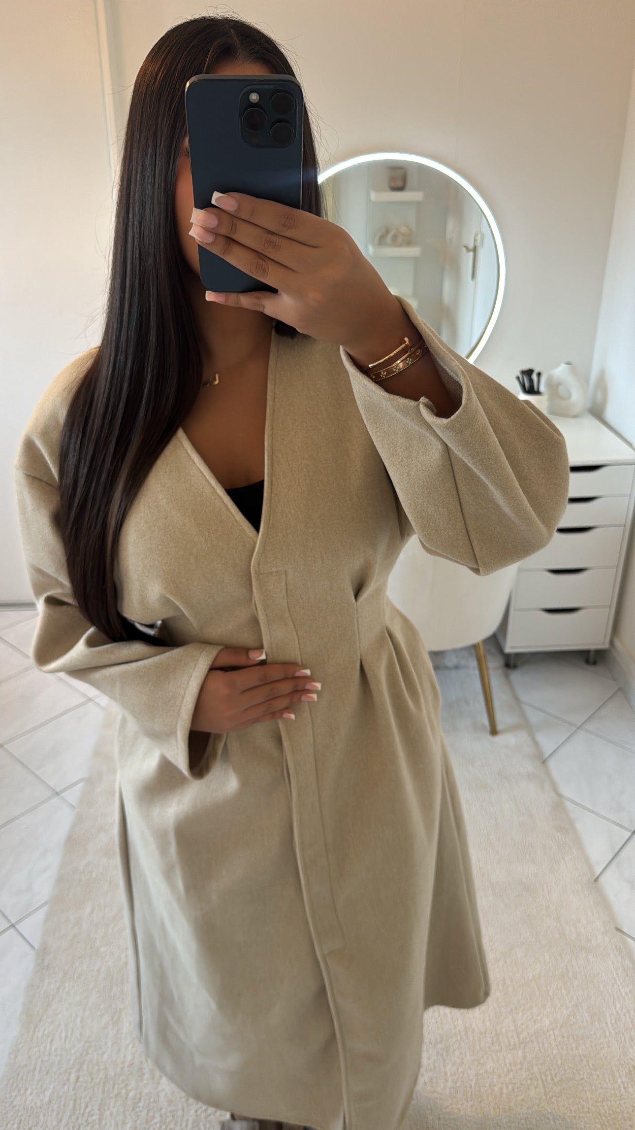 Manteau long cintré beige