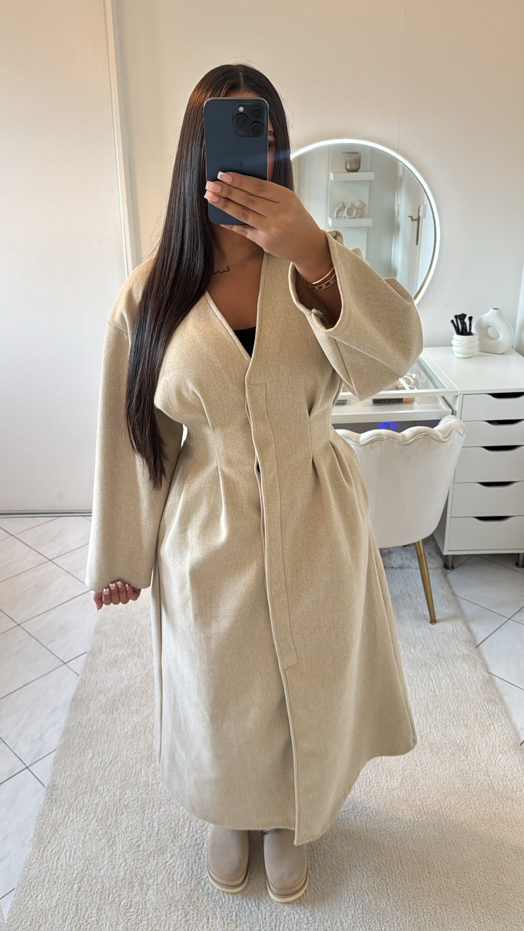 Manteau long cintré beige