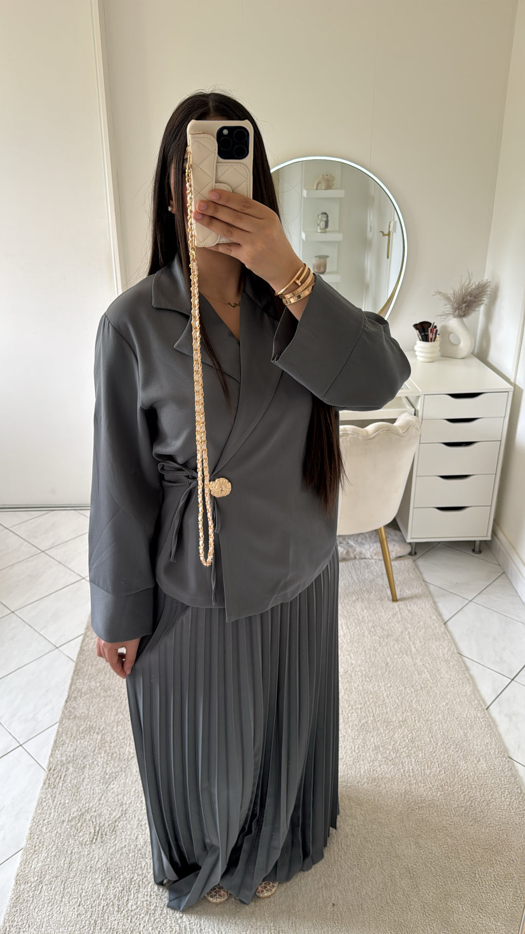 Ensemble jupe gris-bleuté
