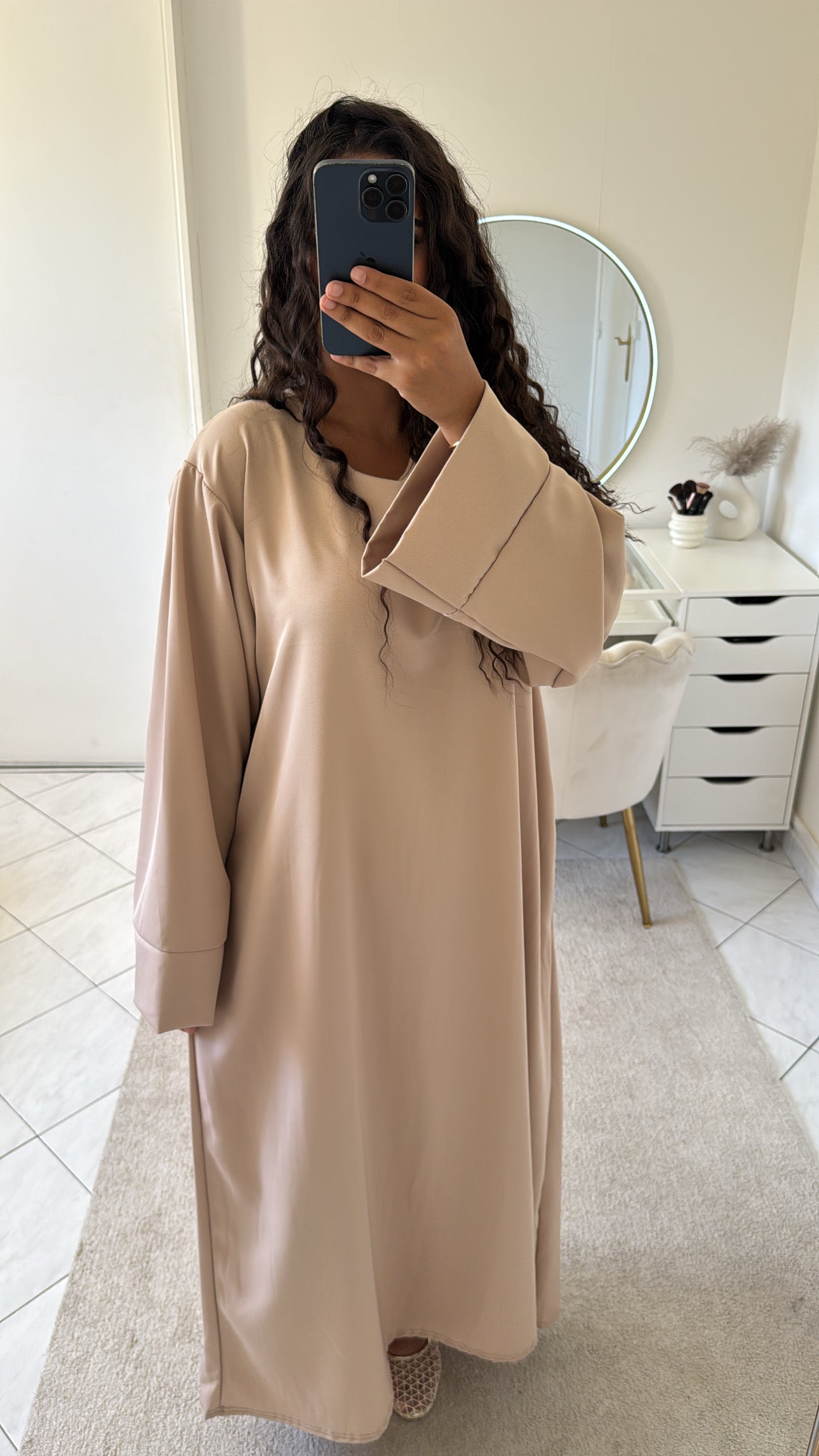 Abaya à poche beige