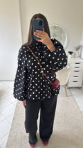 Haut noir à petit point blanc