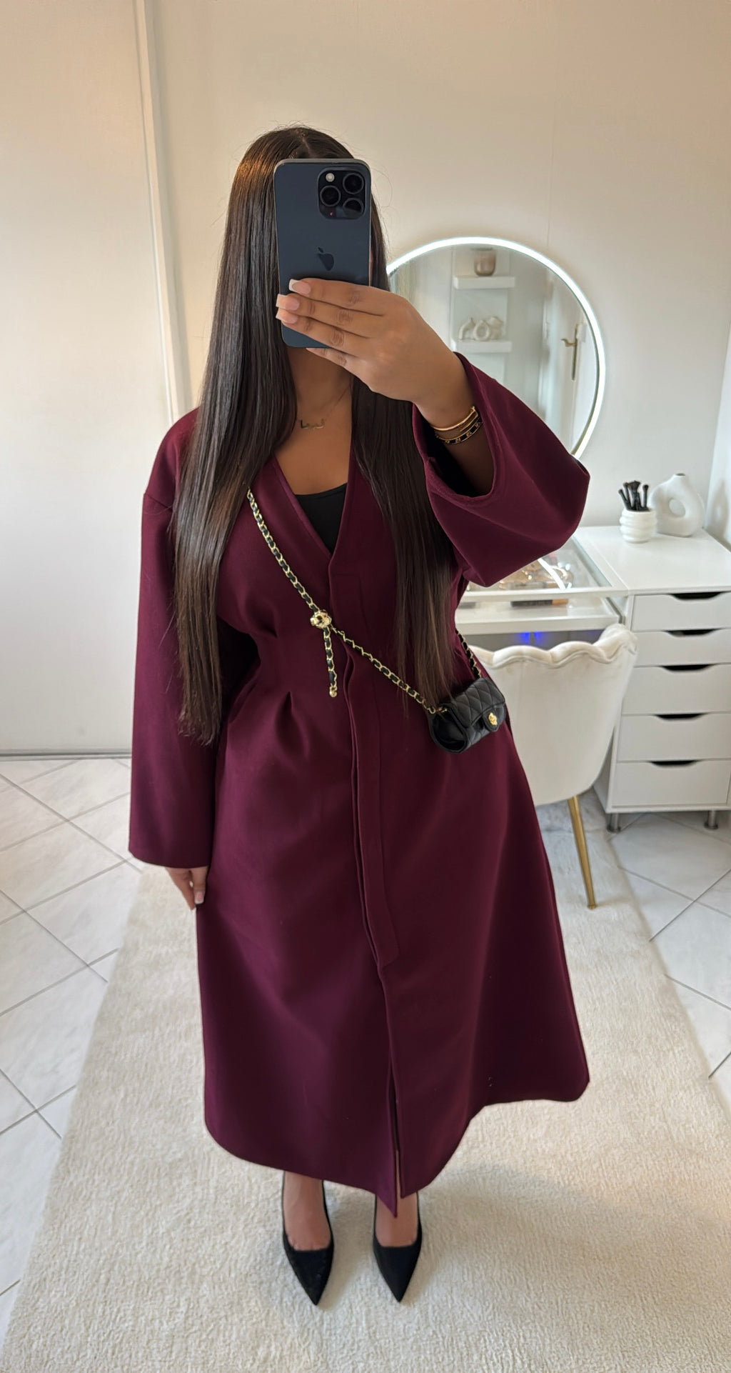 Manteau long cintré bordeaux