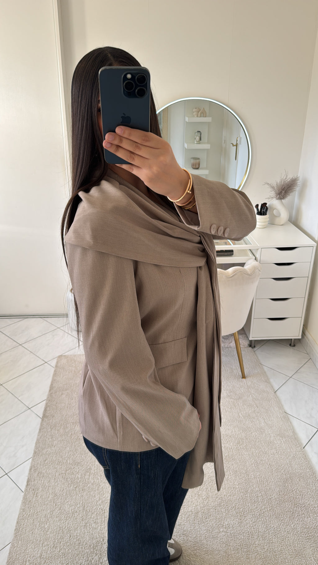Blazer à écharpe taupe