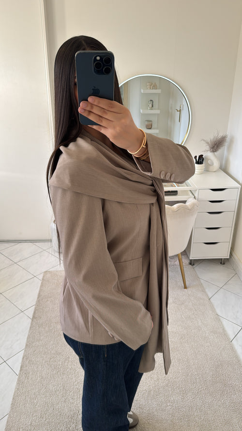 Blazer à écharpe taupe