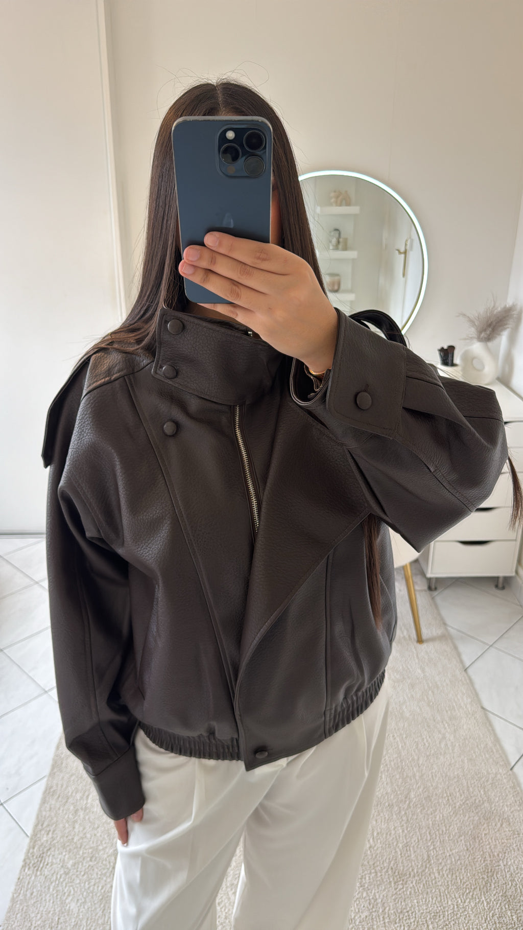 Veste en cuir marron