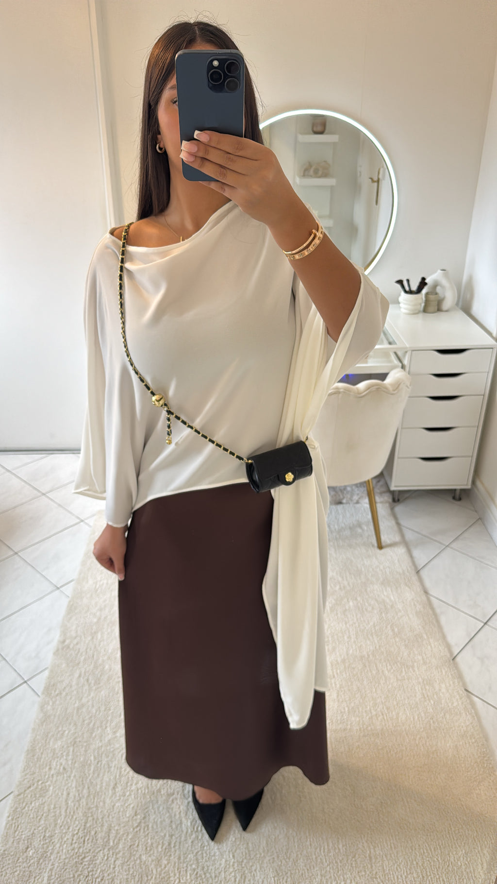 Jupe en satin marron