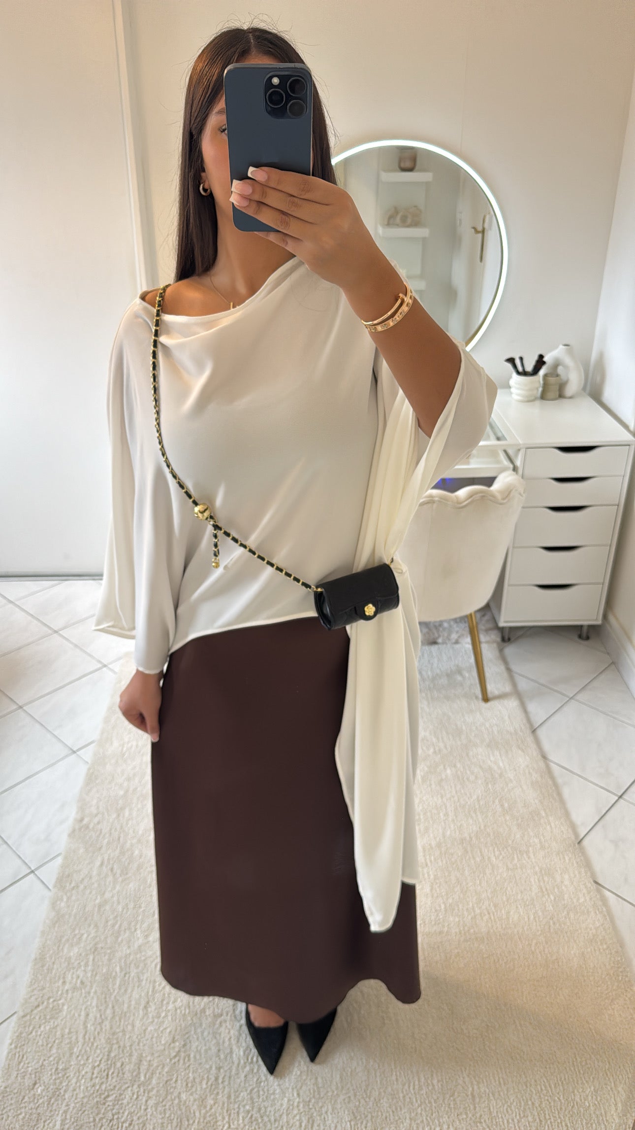 Jupe en satin marron