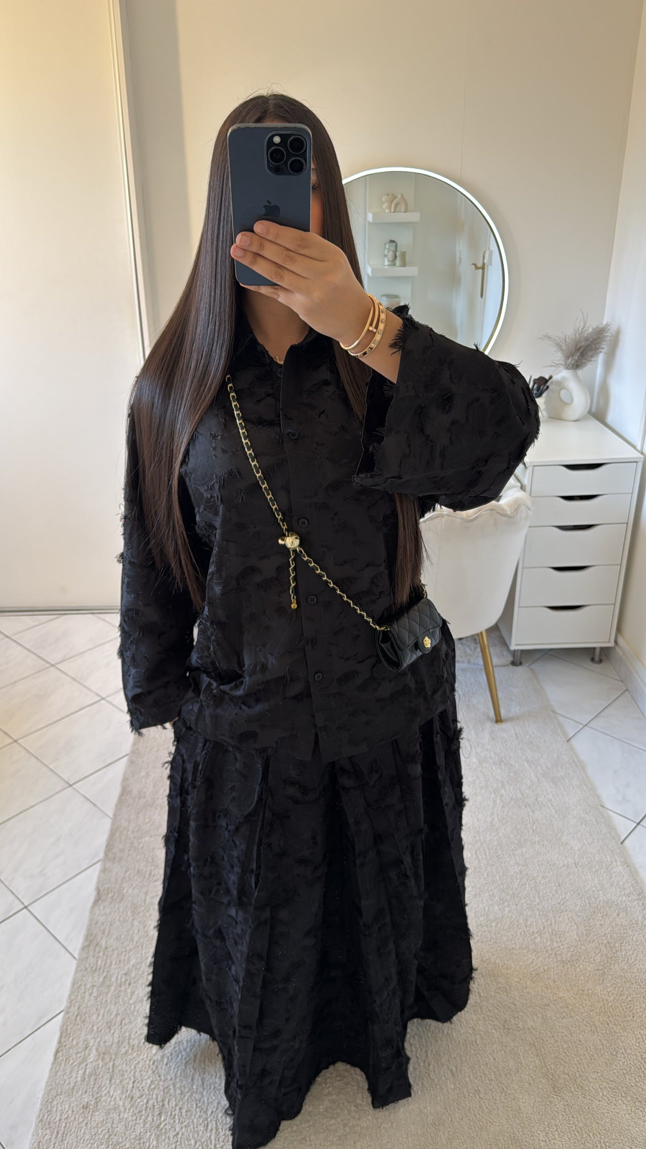 Ensemble lana noir (chemise+jupe)