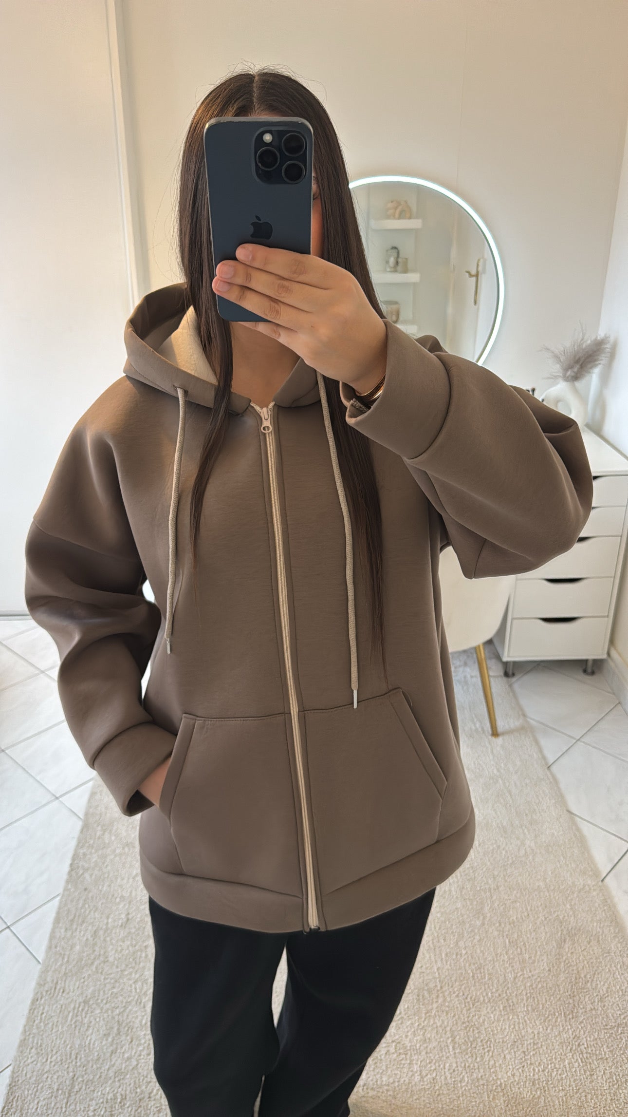 Gilet à capuche taupe