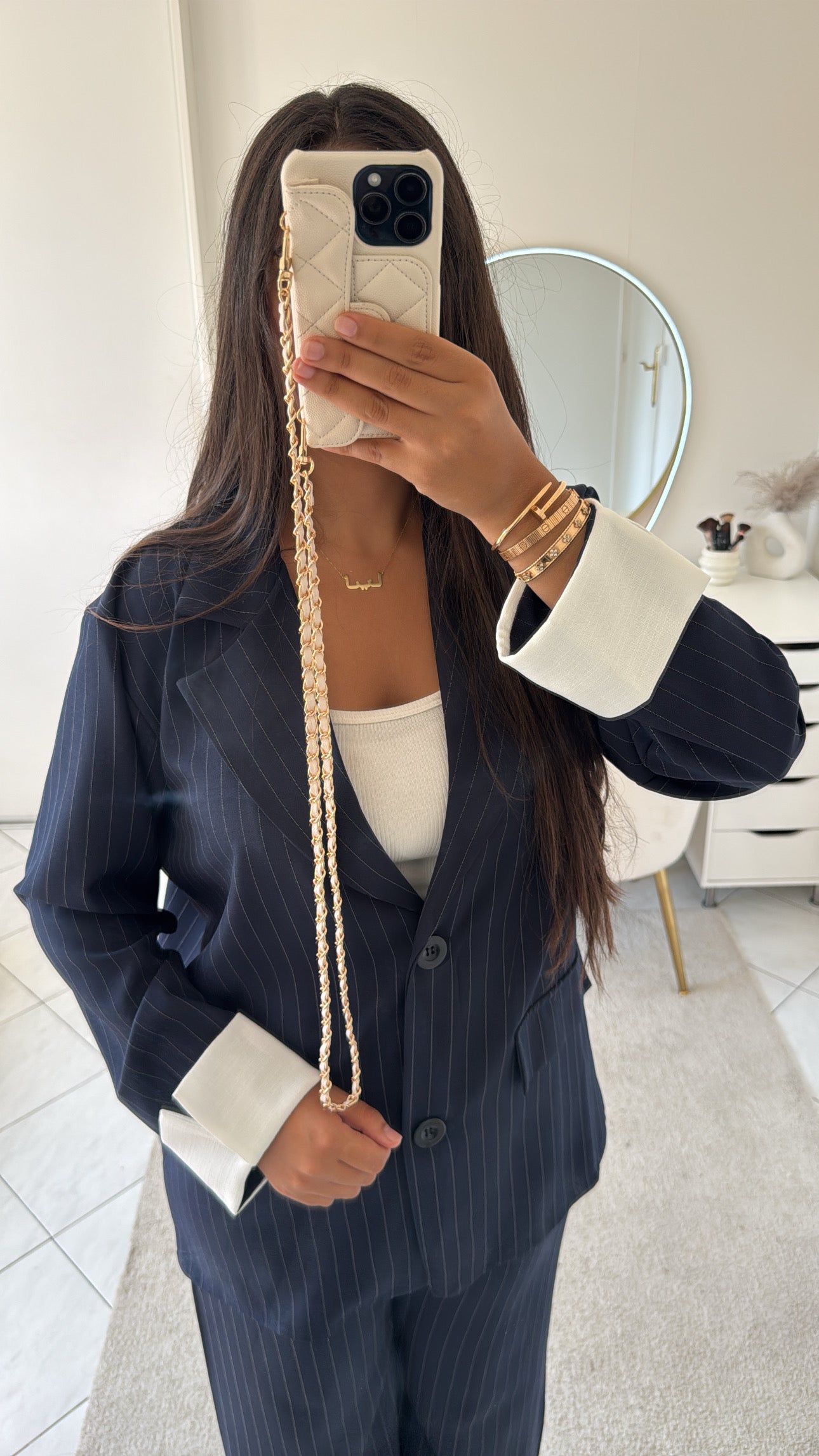Ensemble à rayure bleu marine