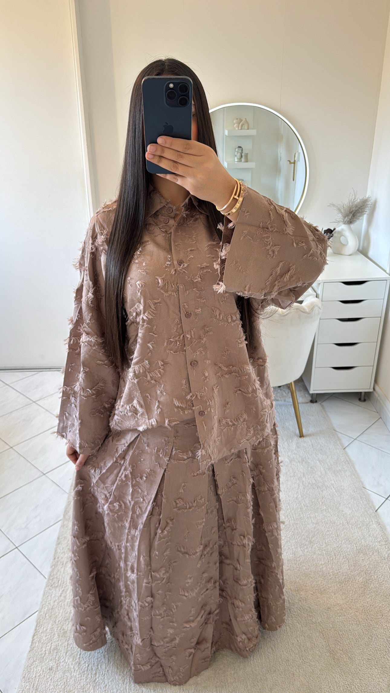 Ensemble Lana taupe (chemise+jupe)