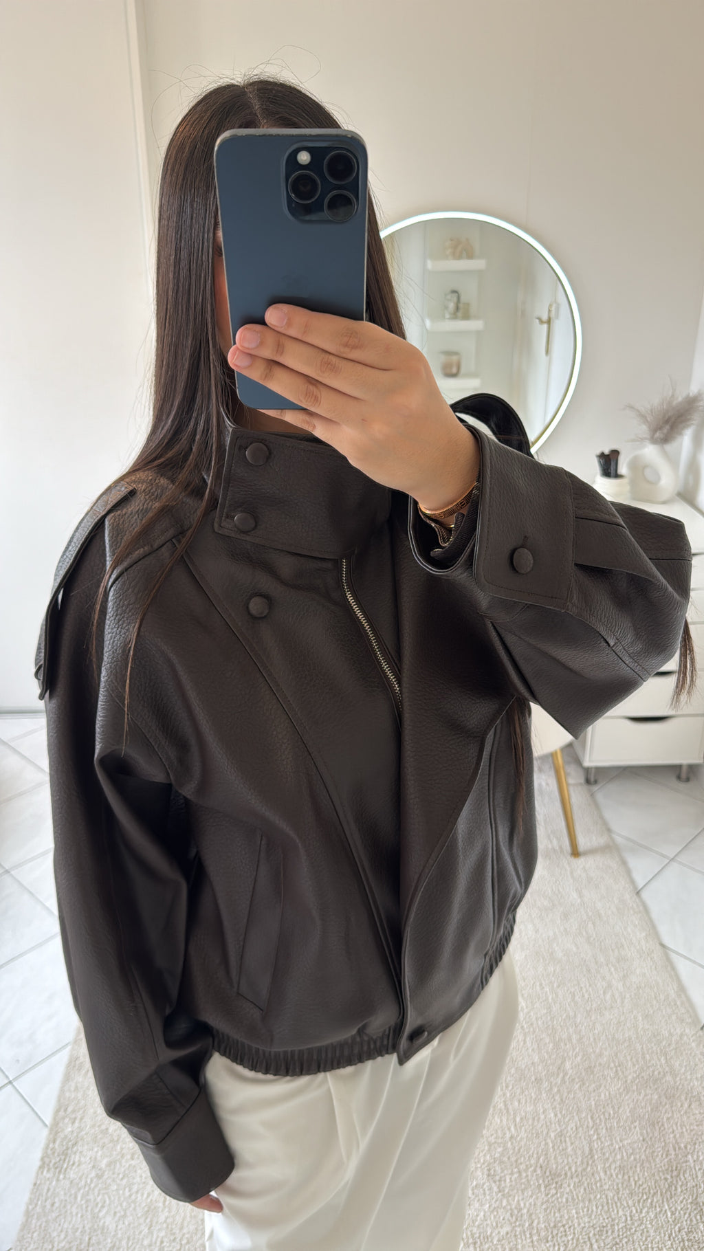 Veste en cuir marron