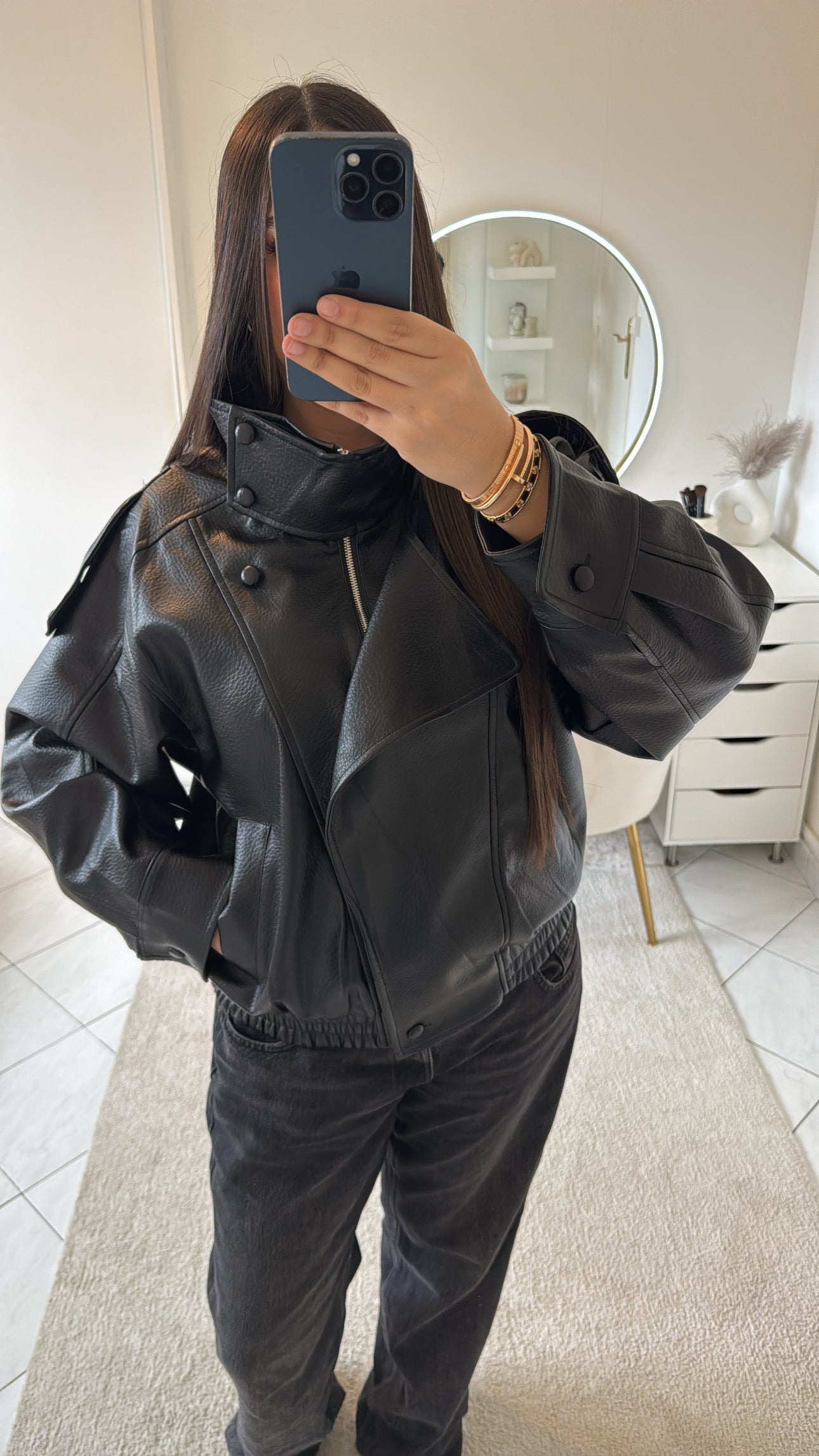 Veste en cuir noir