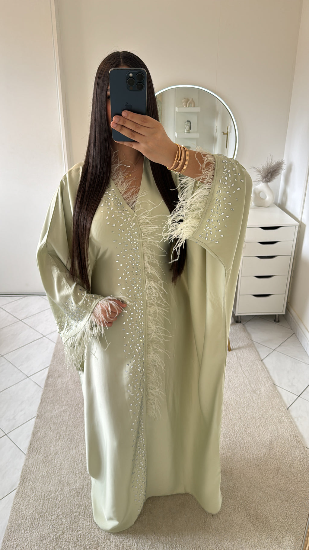 Robe à plume vert clair