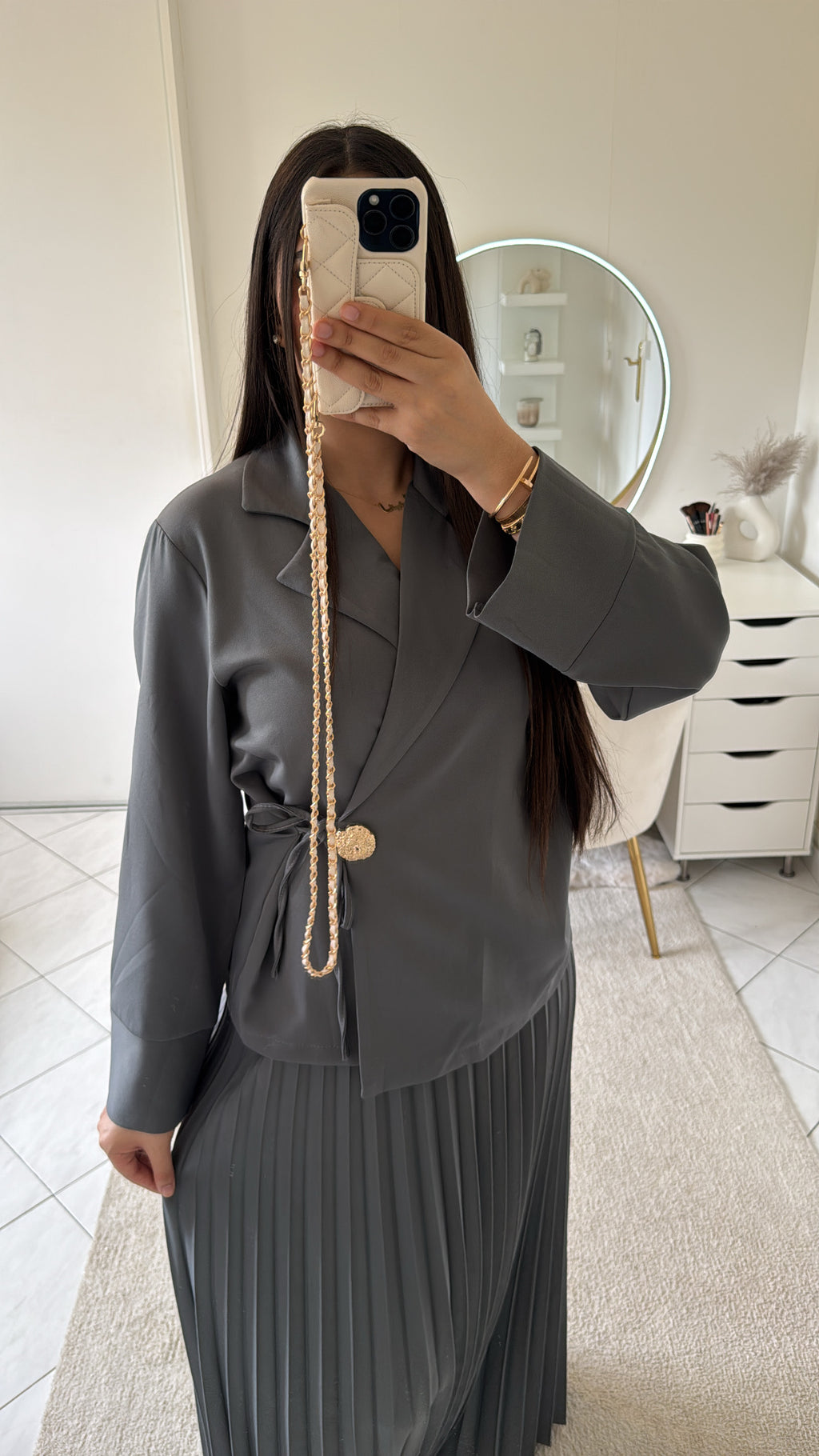 Ensemble jupe gris-bleuté