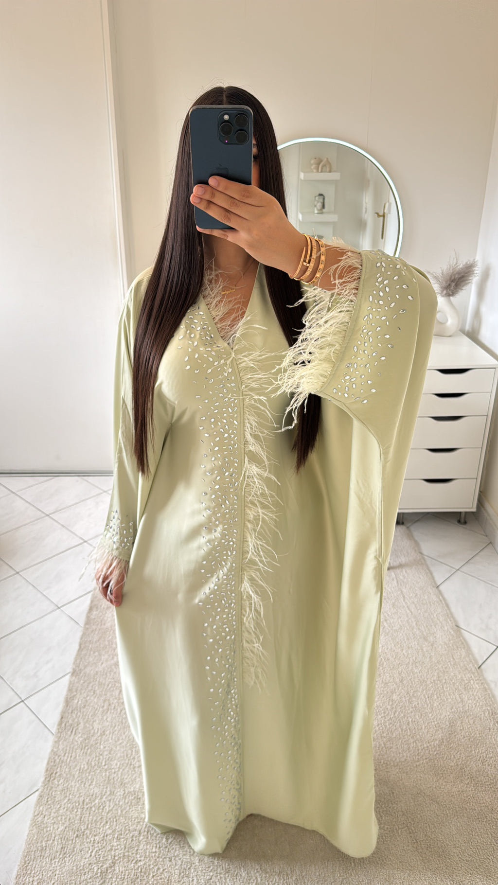 Robe à plume vert clair