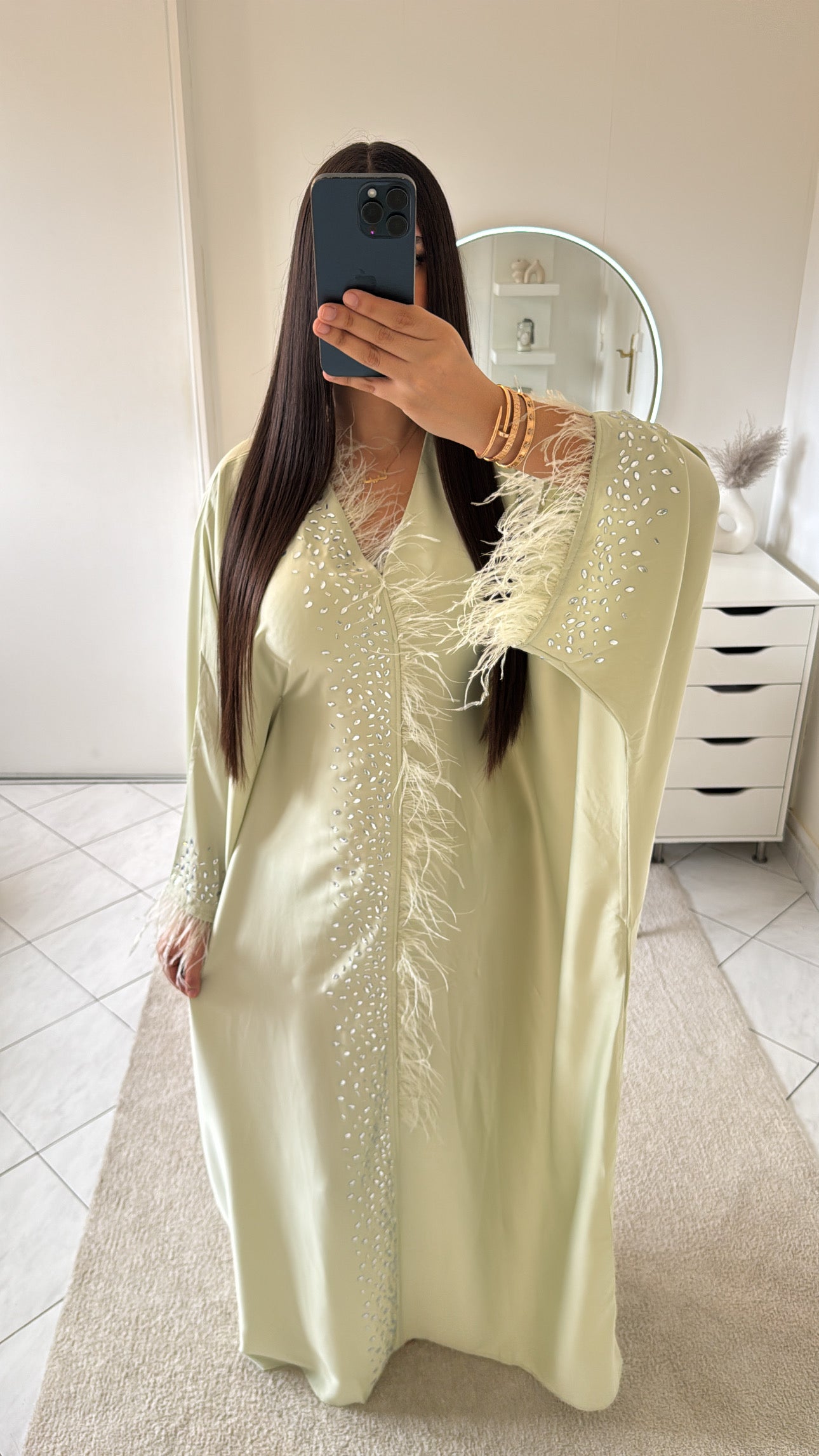 Robe à plume vert clair