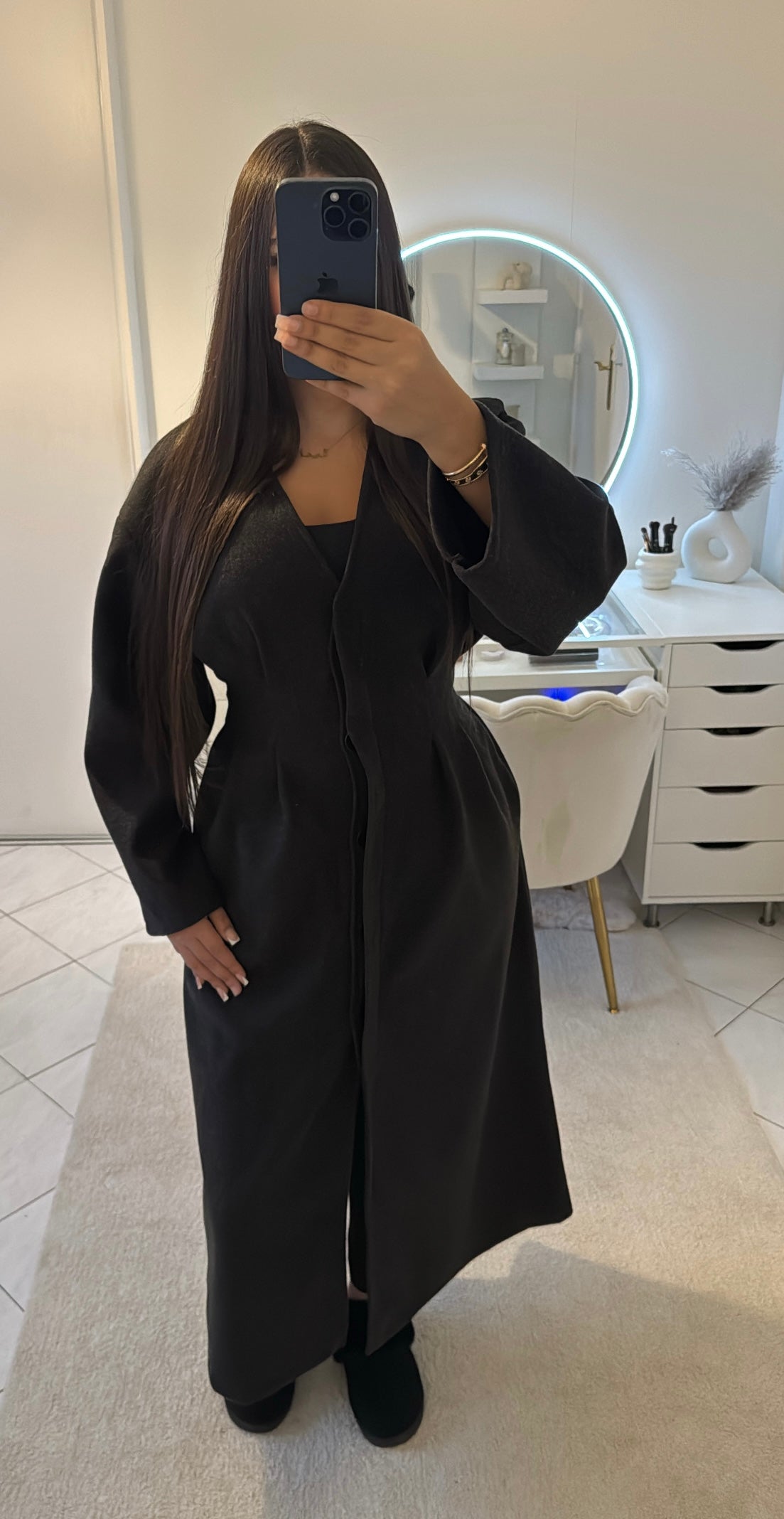 Manteau long cintré noir-gris