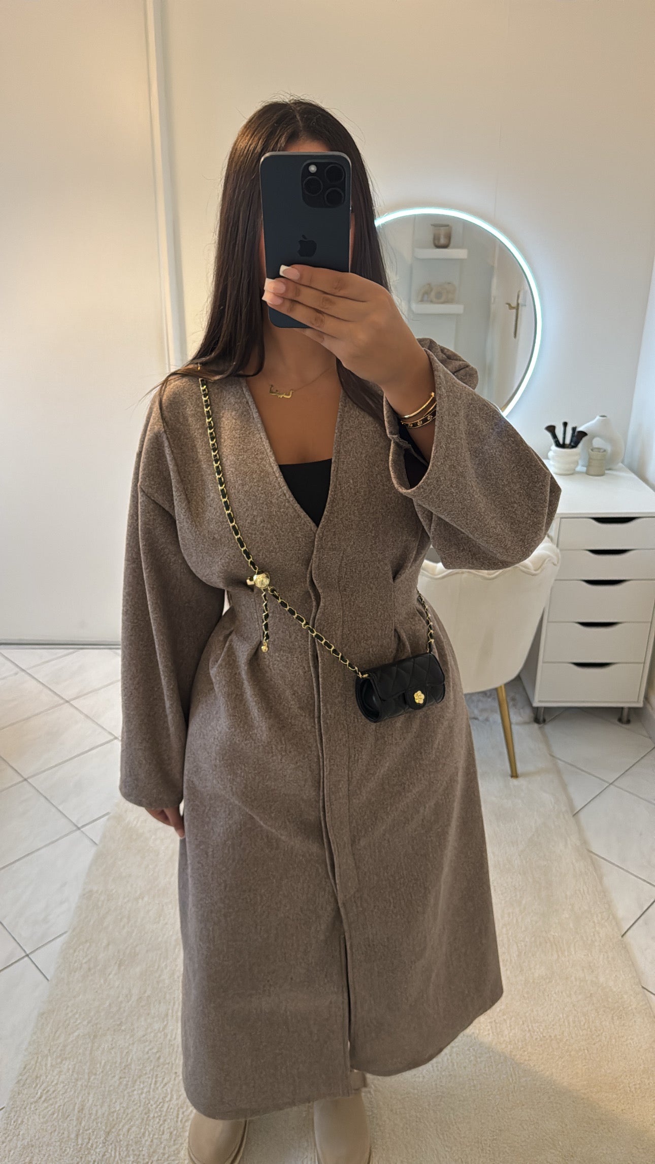 Manteau long cintré taupe